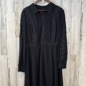 Shani Women's Black Lace Trim Midi Dress Pleated Career Party Cocktail-Size 12